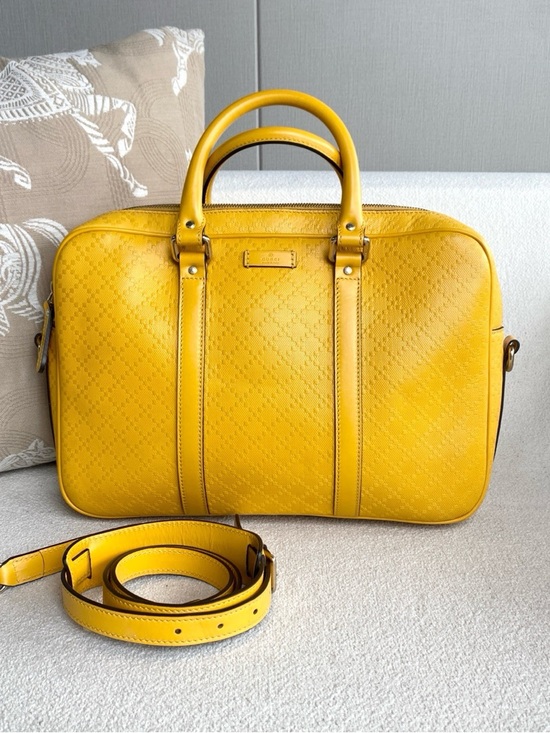 Gucci | Yellow Leather Men's Briefcase Bag Top Handle Crossbody | Like New - Picture 1 of 9